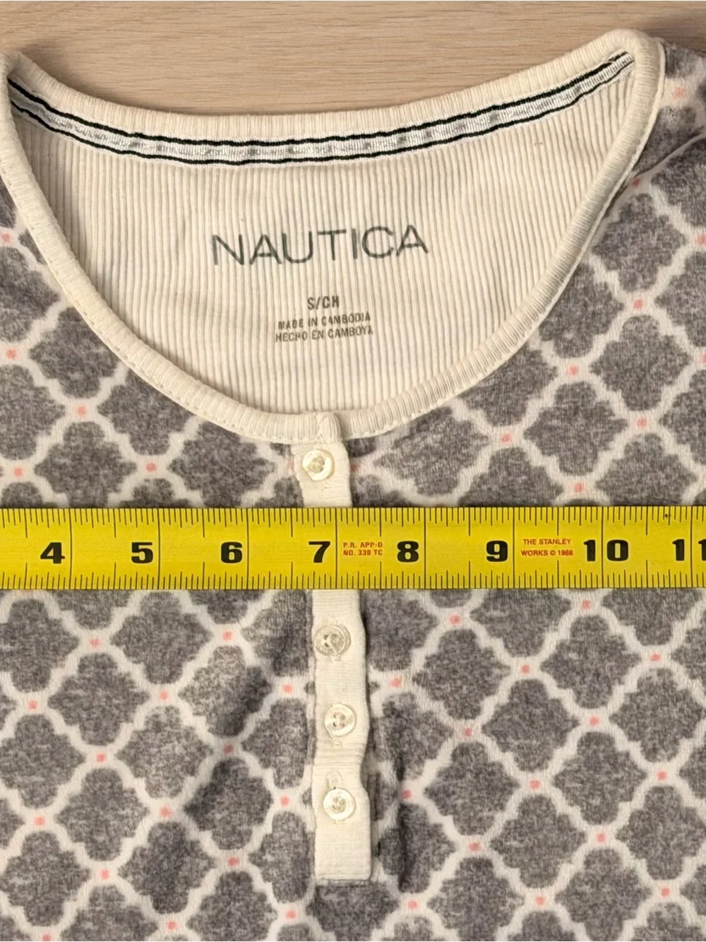 Nautica Gray and Cream Patterned Women's Long-Sleeve Pajama Set